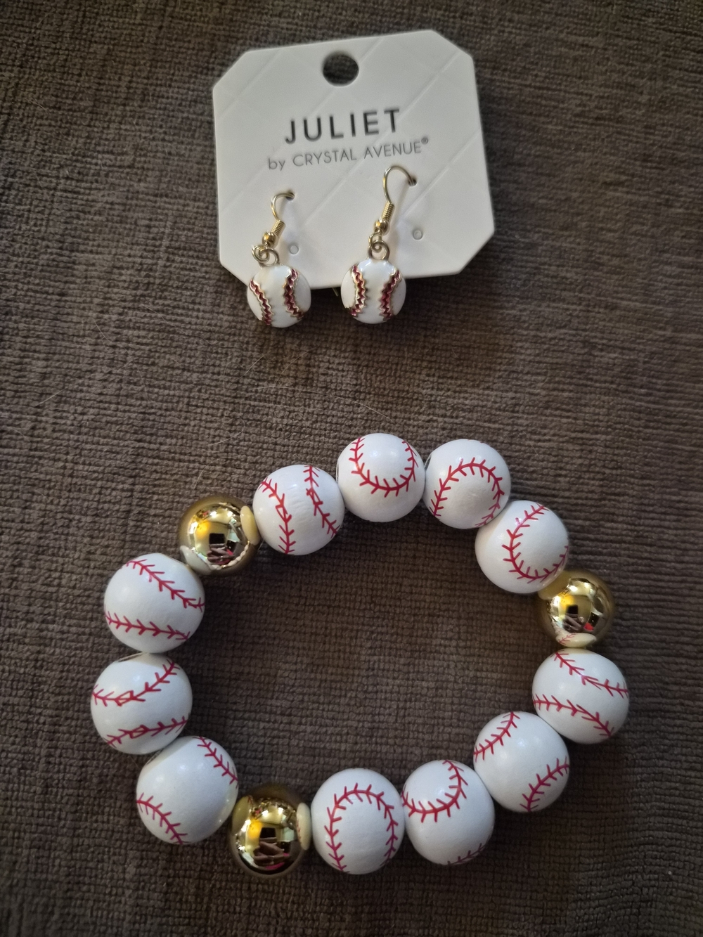 White & Gold Baseball Bead Bracelet and Earring Set